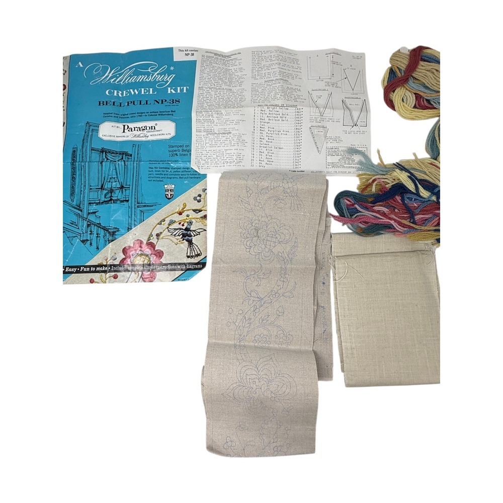 New Paragon Williamsburg Crewel Kit Bell Pull NP-38 Belgian Linen Floral Bird